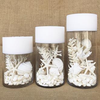 Glass coral and shell pack white, with mirror safety top suitable for candle