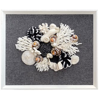 Frame white - no mat, uncovered - coral white, pearl and black on charcoal fabric
