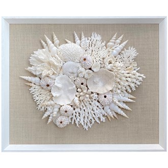 Frame white - no mat, uncovered - coral white on linen fabric