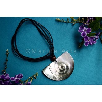Carved pearl shell with leather choker