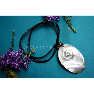 Carved pearl shell with leather choker